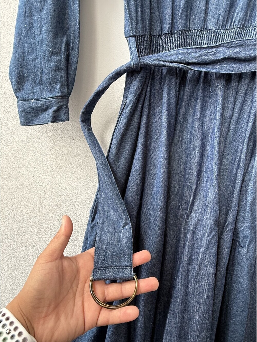 Vintage 80s Rafael Gold Star Studded Denim Maxi Dress 100% Cotton Western Small - Picture 7 of 9